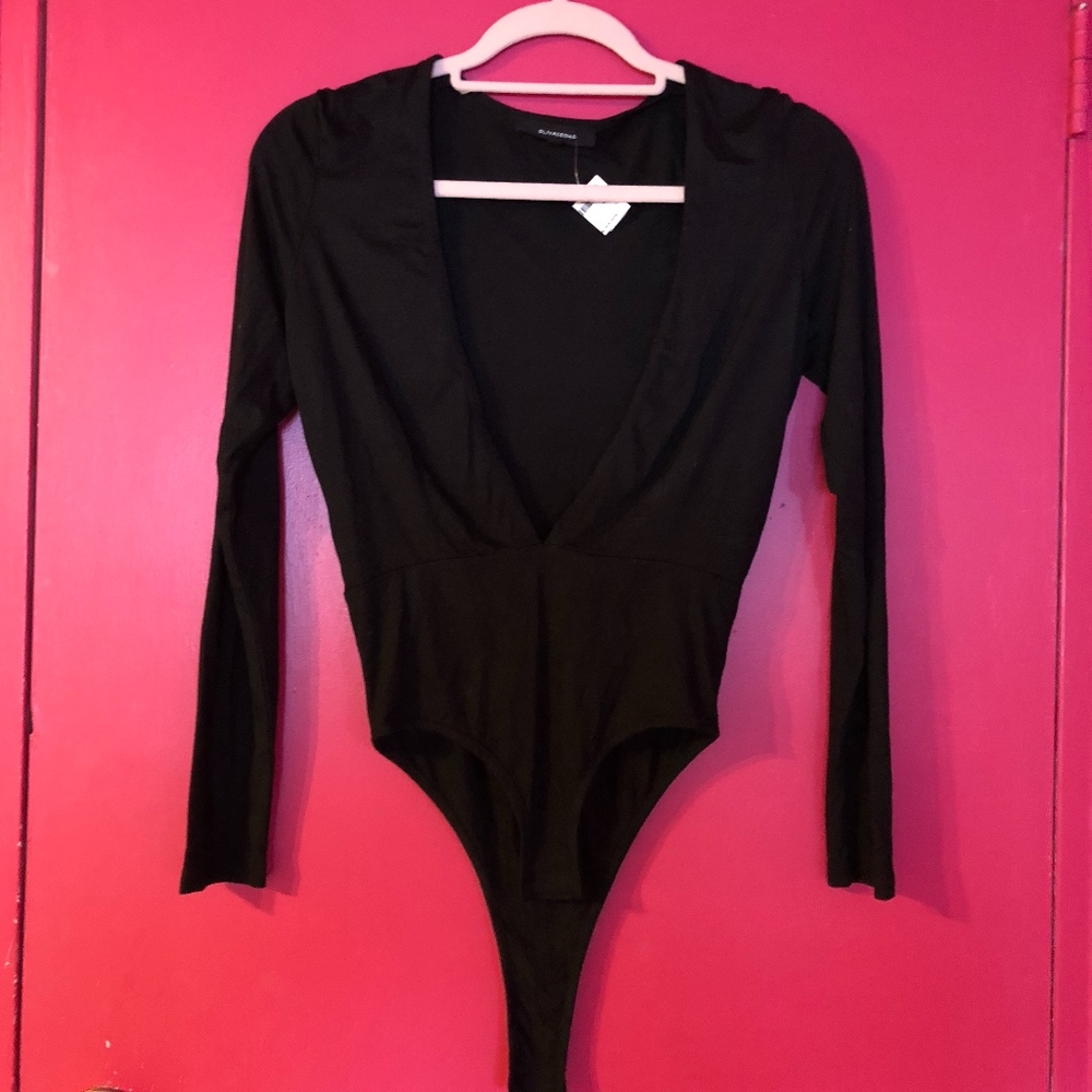 NWT Sexy Plunging VNeck Black Long Sleeve Bodysuit